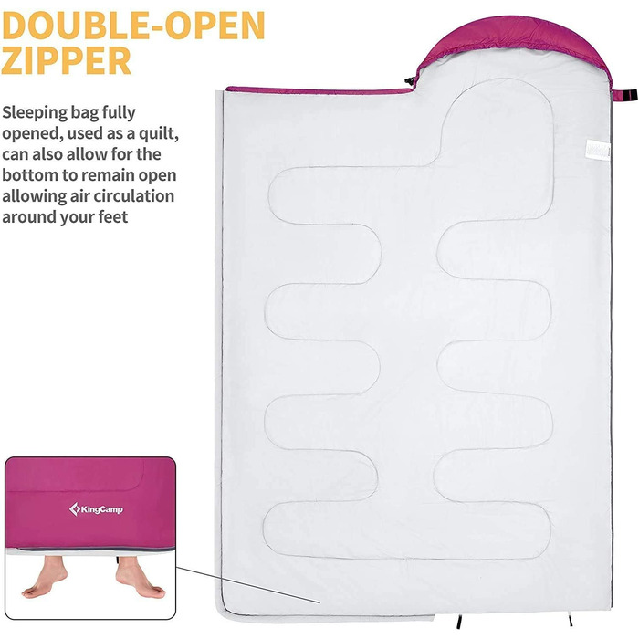 Спальний мішок KingCamp, пухові спальні мішки, легкі теплі спальні мішки для дітей і дорослих, для активного відпочинку, для походів 3-4 сезони, з сумкою для перенесення (для дітей 165 x 70 см, рожева форма L)