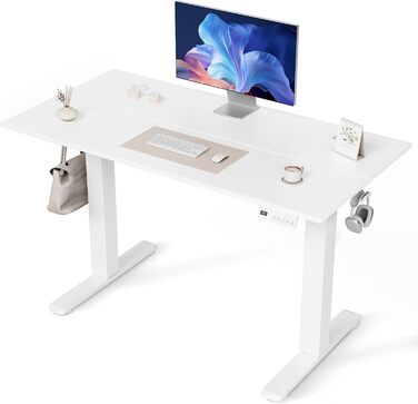 Регульований стіл Claiks для офісу, 120x60 см, білий, 80 кг, 3 положення пам'яті, з гачками