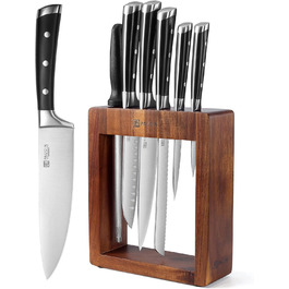 Набір ножів Paudin 7 предметів з дерев'яним блоком: кухонні ножі з нержавіючої сталі та ABS ручками