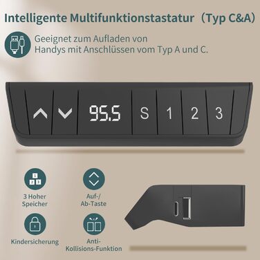 Стіл Devoko електричний 120x80 см з USB-керуванням, кабель-менеджментом і коліщатками (чорний)