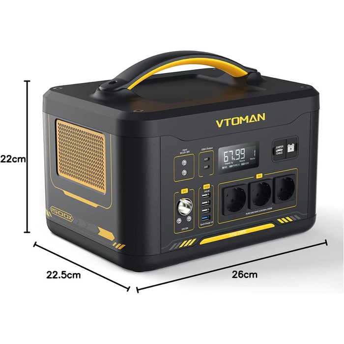 Портативна електростанція VTOMAN Jump 1500X, ємність 828 Wh, номінальна потужність 1500 W, пікова потужність 3000 W