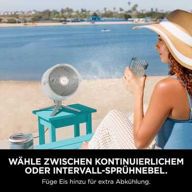 Вентилятор Shark FlexBreeze Pro Mist з акумулятором для дому та вулиці з функцією розпилення, портативний бак, 20 м, підлоговий та настільний вентилятор, 5 швидкостей, тихий, з пультом керування, Dove FA300WHEU
