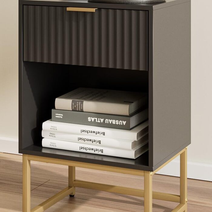 Приліжкова тумбочка з відкритим відділенням, столик для канапи в спальню та вітальню (горіх), (40 x 30 x 60 см, чорне фетрове покриття)