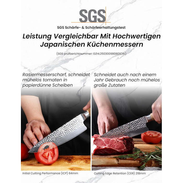 Японський ніж Сантоку 18 см з VG-10 сталі Дамаск (67 шарів), сертифікована гострота та зносостійкість, для кухні та як подарунок