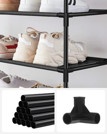 Полиця для взуття SONGMIC, полиця для взуття, 10 рівнів, відкритий шафа для взуття, місце для зберігання взуття, вузька, 33 x 33 x 173 см, металева стійка