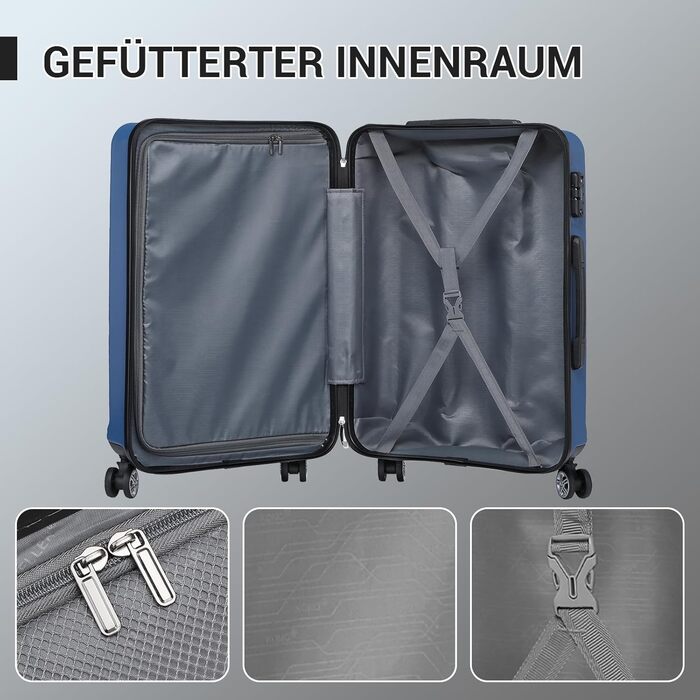 KONO Набір валіз 3 шт. з ABS, ручна валіза, набір валіз, валізи M-L-XL з колесами та TSA замком, темно-синій