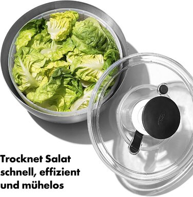 Салатниця-швидкообертач OXO SteeL з нержавіючої сталі з кришкою – для миття та сушіння салату. Нержавіюча сталь, велика