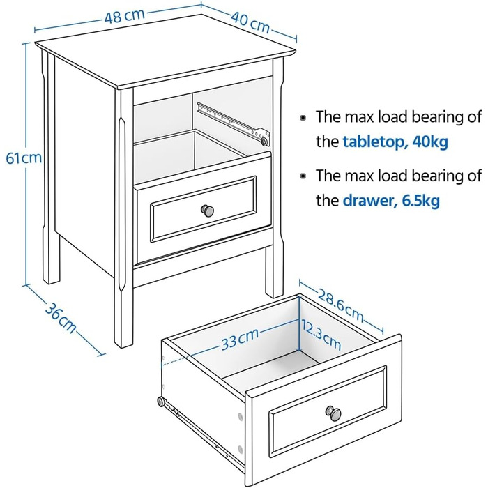 Набір Yaheetech з 2 тумбочок з ящиками, багато місця для зберігання, МДФ і сосна, білий