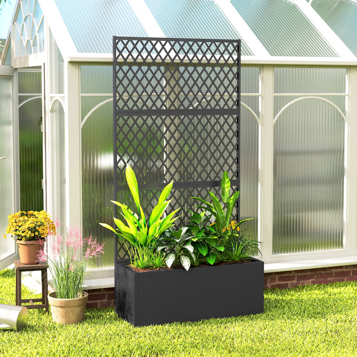 МеталевийRaised Bed with Trellis, Outdoor Planting Box with Diamond Lattice Privacy Screen for Flowers