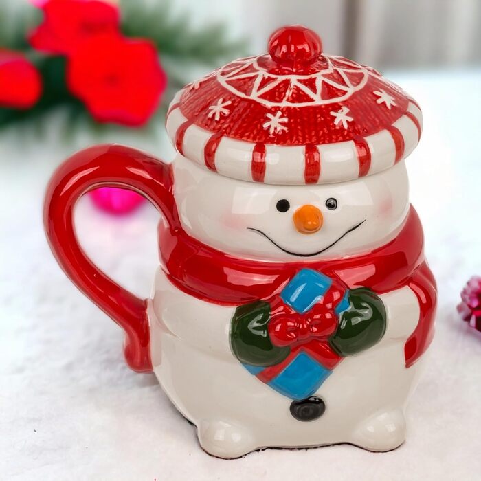 Різдвяна кружка MIK Високоякісна кераміка Гаряча та холодна Кришка зі сніговиком 300 мл