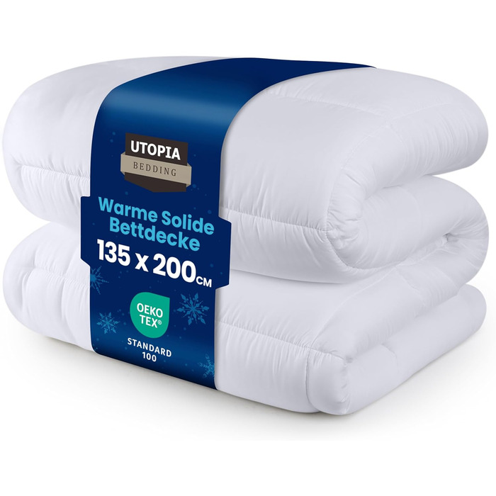 Ковдра Utopia Bedding 135x200 см, всесезонна, 370 GSM, дихаюча, стеганий наповнювач, супер м'яка (біла)