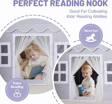 Дитячий намет Wilwolfer з килимком для малюків: Принцесин будиночок з бахромою для дівчаток та хлопчиків - Великий намет для гри в приміщенні та на вулиці (Мишачий сірий)