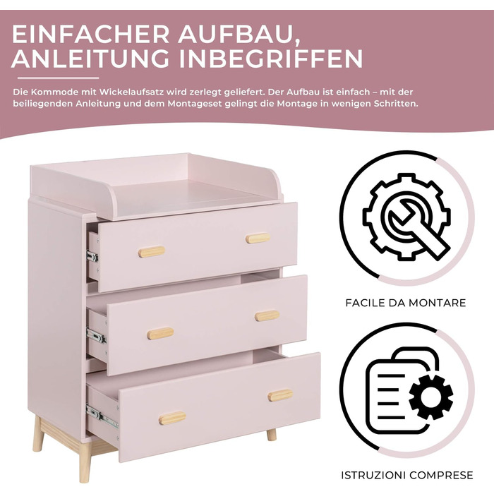 Комод з пеленальним столиком Rebecca Mobili, Aqua Grün Braun, 100 x 80 x 42 см, Kiefern MDF, артикул RE6985