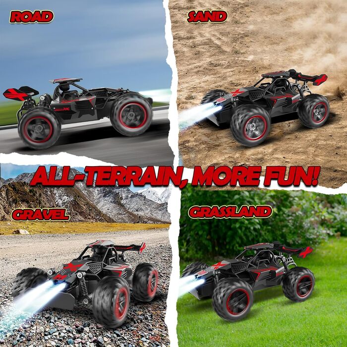 Радіокерований позашляховик 2.4GHz, LED підсвічування, швидкість 15+ км/год, іграшка для хлопчиків, чорно-червоний