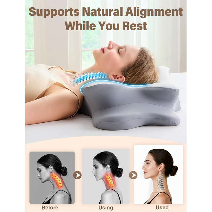 Ортопедична подушка для шиї з Memory Foam - ергономічна подушка для сну, що знімає біль у шиї, регульована за висотою для тих, хто спить на боці, з дихаючою обшивкою для комфортного сну (Біла, 40 x 66 см)