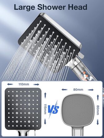 Душова лійка YEAUPE PRO з фільтром, квадратна, чистий душ, душова лійка для ванної кімнати (115 x 100 мм), душова лійка, високий тиск, 6 режимів струменя, універсальна, потужний потік, дощ, тільки душова лійка