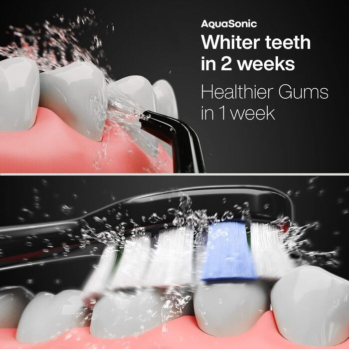 Aquasonic Home Dental Center PRO: електрична зубна щітка та іригатор для догляду за порожниною рота. Здорова посмішка та білі зуби. ADA-сертифіковано, чорний колір