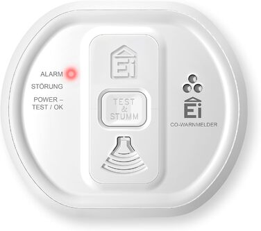 Датчик виявлення CO Ei Electronics Ei208D з LCD-дисплеєм та батареєю на 10 років, автономний, білий