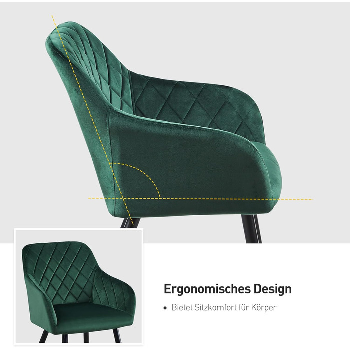 Крісла для їдальні CLIPOP, комплект 4 шт., обтягнуті оксамитом, з металевими ніжками, для вітальні, кухні, їдальні (4 шт., оксамит, зелений)