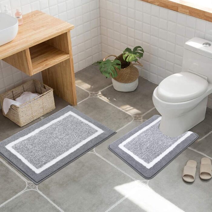 М'який килимок для ванної кімнати Pauwer, комплект з 3 частин: килимок 50x80 см, килимок для туалету 50x60 см, рушник для ванної кімнати, мікрофібра, швидковисихаючий, антиковзаючий, для прання, сірий