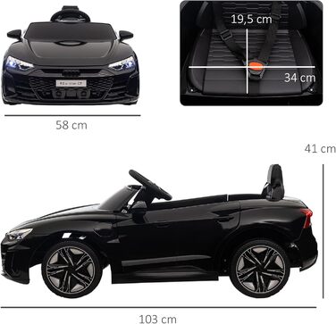 Дитячий електромобіль HOMCOM Audi RS e-tron GT з пультом, ременем безпеки, звуком, музикою та фарами, чорний, для дітей 3-5 років, швидкість до 5 км/год