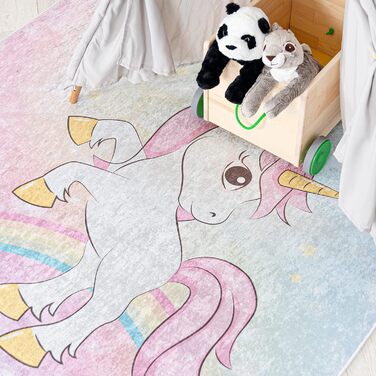 Килимок для дитячої кімнати Mazovia протиковзкий - миється - єдиноріг - короткий ворс - OEKO-TEX - килимки для дівчаток кольорові 160x230см
