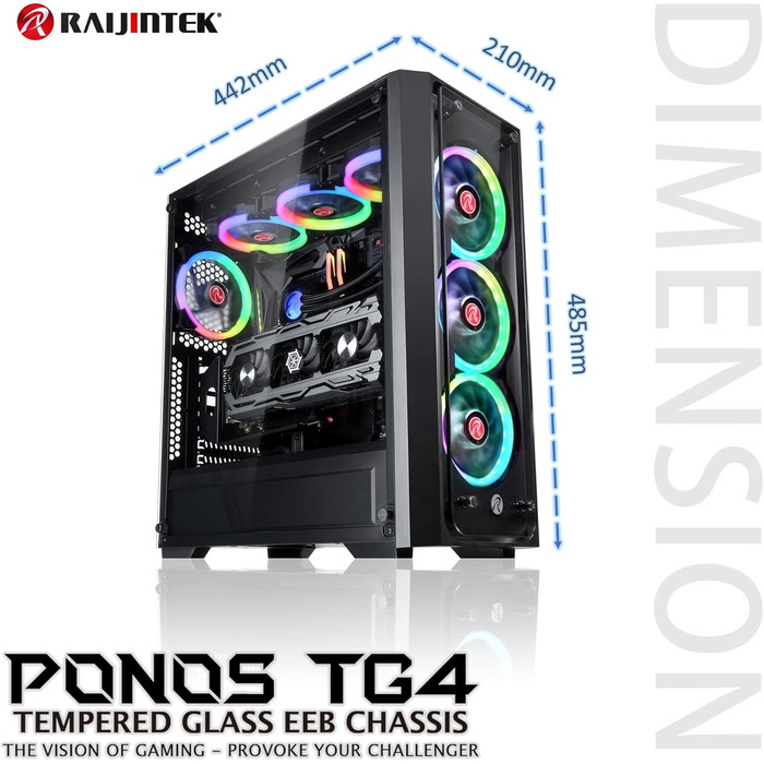 Корпус для ПК Raijintek PONOS TG4, сумісний, скло, чорний