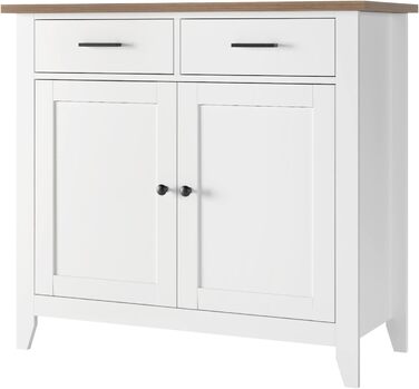 Кухонна шафа HOCSOK з робочою поверхнею, комод з 2 шухлядами та 2 дверцятами, буфет для кухні, вітальні, їдальні, передпокою, дерево, стиль кантрі, білий