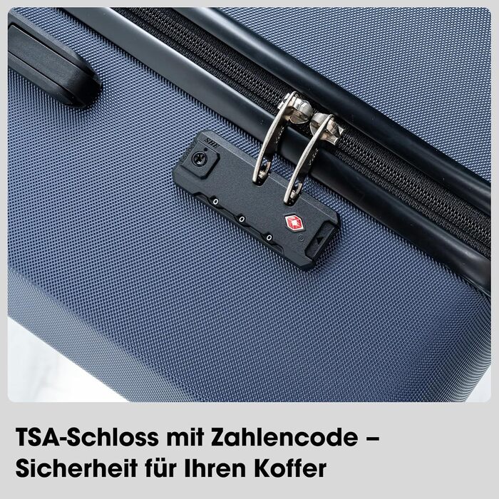 Набір валіз Vallsero 5шт, Gepäck Set, Trolleys, валізи для подорожей, ABS, TSA-замок, 1 сумка та 1 косметичка, 4 колеса, телескопічна ручка з алюмінію (Roségold), темно-синій