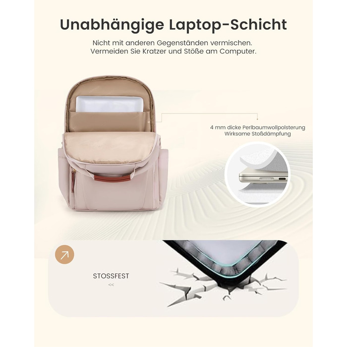 LOVEVOOK Рюкзак для ноутбука, водонепроникний, для роботи, школи, подорожей (15,6 дюймів, абрикосовий+коричневий)