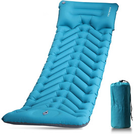Спальний килимок для кемпінгу Toywoo, надувний спальний килимок товщиною 3,7 фута з повітряною подушкою для ніг, надлегкий водонепроникний Матрац для кемпінгу для піших прогулянок, походів, кемпінгу, подорожей Темно-Павиний синій