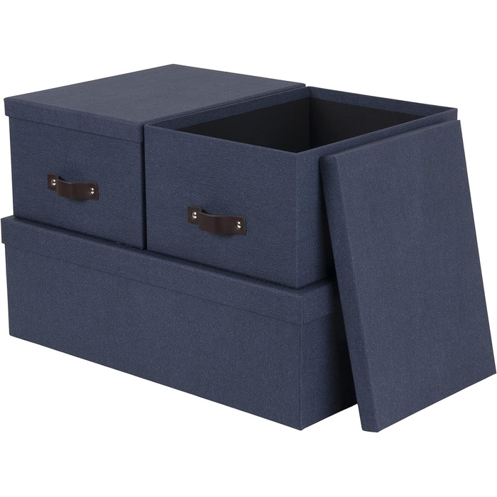 Набір з 3 коробок для зберігання для спальні, дитячої кімнати, офісу або ванної кімнати - Штабельована коробка для замовлення з кришкою - Коробки для зберігання з ДВП та паперу - Сірий (синій)