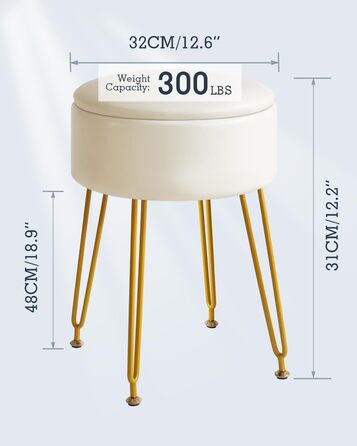 Пуф з м'якою оббивкою та місцем для зберігання IBUYKE, білий, з металевими ніжками, знімний чохол