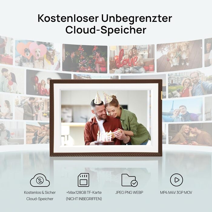 Цифровий фоторамка ARZOPA 15.6 дюймів з безлімітним хмарним сховищем, віддаленою передачею фото та відео, FHD сенсорним екраном. Ідеальний подарунок! Модель D15 (Коричневий)