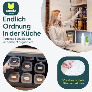 Набір контейнерів для зберігання Uandu 24 шт. з кришкою, герметичні | Контейнери для кухні, організація | Без BPA | Організатор для кухні | Для сухих продуктів, сірий мікс