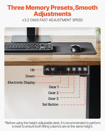 Електричний стіл VEVOR з подвійним мотором, регульована висота 65-129 см та довжина 110-178 см, чорний, для офісу та дому