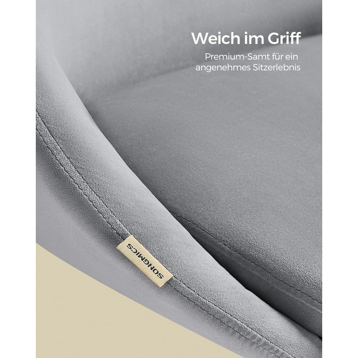 Крісло SONGMICS для офісу та дому, крісло для макіяжу з велюру, регульоване по висоті, сіре, OBG020G04