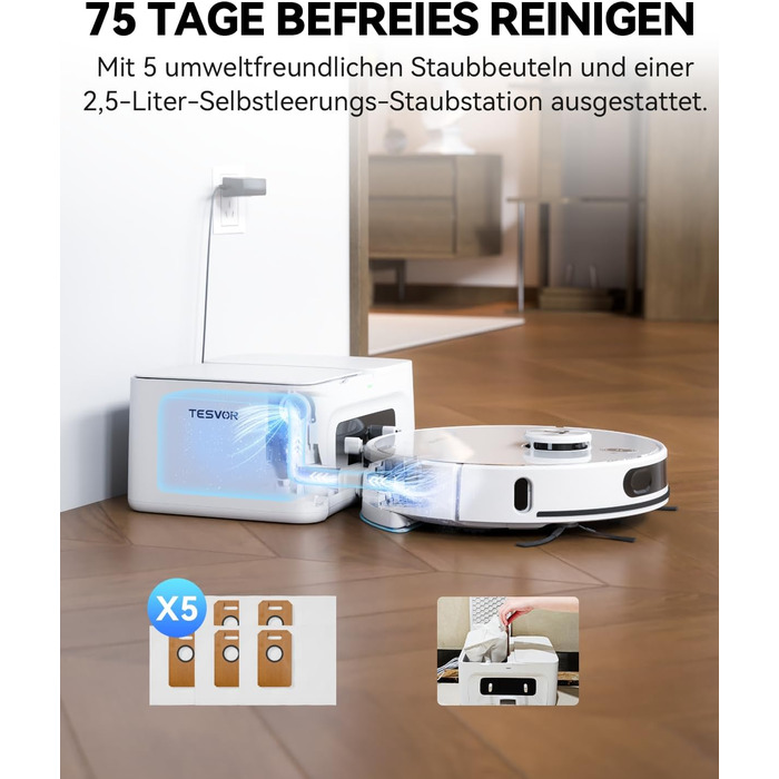 Робот-пилосос Tesvor S8 Pro з функцією миття - 8000Pa, 3-в-1, LiDAR-навігація, 240 хв роботи, керування через додаток/Alexa, для шерсті тварин, килимів та твердих підлог