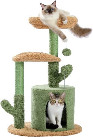 Котяче дерево петепела, 78 см, сучасне кактусове котяче дерево для кішок малого та середнього розміру, котяче дерево з плюшевою печерою, помпоном, сизалевою мотузкою, когтеточкою