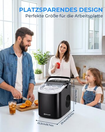 Льодогенератор Klarstein Ice Maker – Швидке виробництво льоду (12 кг/24 год), 2 розміри кубиків, самоочищення, для дому, кухні, офісу, бару – Чорний