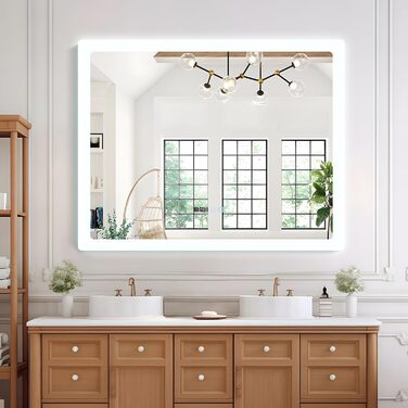 Дзеркало для ванної кімнати YU YUSING з підсвічуванням 80x60 см, LED, 3 кольори світла, регулювання яскравості, антизапар, сенсорне управління, таймер, скло, IP44