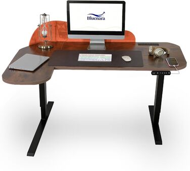 Електричний кутовий стіл з регулюванням висоти 150 см, L-подібний, з 4 пам'яттю, спліт-плита, для дому та офісу (150x68 см, коричнево-помаранчевий)