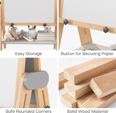 Дитяча трифункціональна складна мольберт BanaSuper з крейдою та білою дошкою, регульована висота, з тримачем для рулонів паперу, ідеальний подарунок для дітей