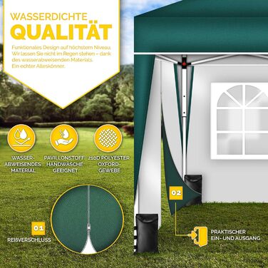 Павільйон Tillvex водовідштовхувальний з набором з 4 мішків з піском | Pop-Up павільйон, стабільний та регульований по висоті | Садовий намет з UV захистом 50+ | Намет для вечірок з сумкою для саду (антрацит) (3x3м з 4 боковими частинами, 3 x 3 м – зелени