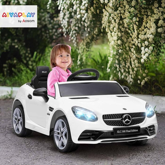 Дитячий електромобіль Mercedes SLC 300 AIYAPLAY 12V з пультом, LED-фарами, ременем безпеки, звуком, для дітей від 3 років, білий