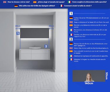 Дзеркало для ванної кімнати з підсвічуванням FORAM - LED дзеркало 120x70 см - Дзеркало на замовлення з сучасним дизайном без рами