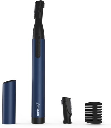 Оновлений тример для брів, Funstant Precision Facial Hair Trimmer для чоловіків, електрична бритва для брів на батарейках з гребінцем для персикового пуху, без відчуття потягування безболісна (темно-синій.2.)