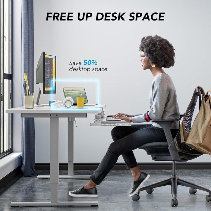 Висувна підставка для клавіатури під стіл з К-подібною фіксацією, великого формату, стійка, висувна платформа 838 мм x 280 мм, білий колір