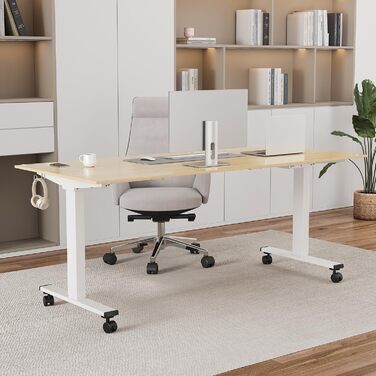 Регульований стіл JUMMICO з міцним підйомним механізмом (2 мотори, 3 пам'яті) 100x140 см, білий