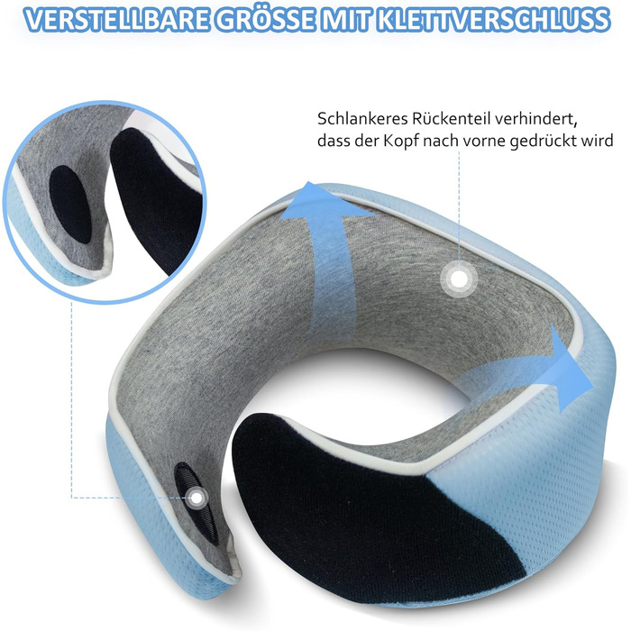 Подушка для шиї Proglobe для подорожей (літак, авто, поїзд) з memory foam, 3D-маска для сну, сітка, блакитна